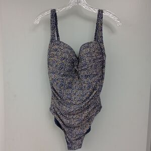 Bond-Eye Australia Swimsuit Size 12 D/DD Cups High cut Adjustable Sides BlueGold